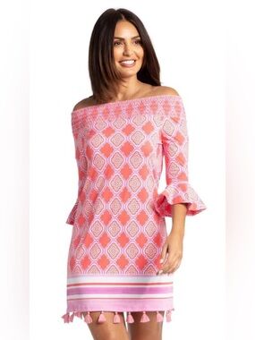 Cabana Life Coral Off-Shoulder With UPF 50+Sun Protection Tunic Dress Size:XS